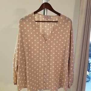 Laurie Felt Button Down Blouse with Ruched Sleeves, XL